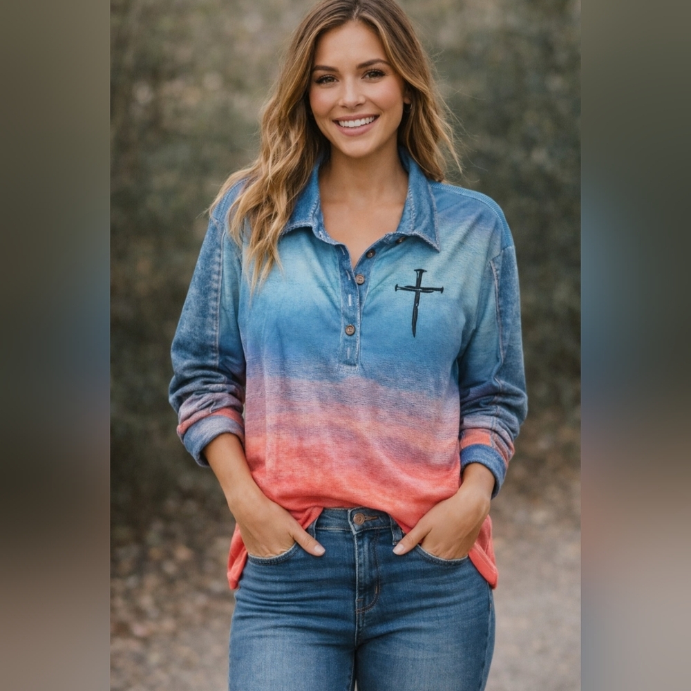 NWOT Women's Casual Faith Print Long-Sleeve Shirt